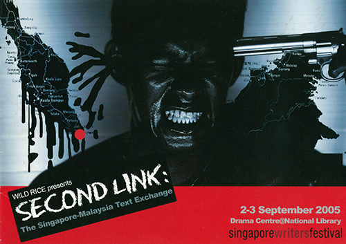 The programme has a man with teeth clenched and a gun barrel to his forehead. In the background, the map of Malaysia appears as if out of blood splatters. 