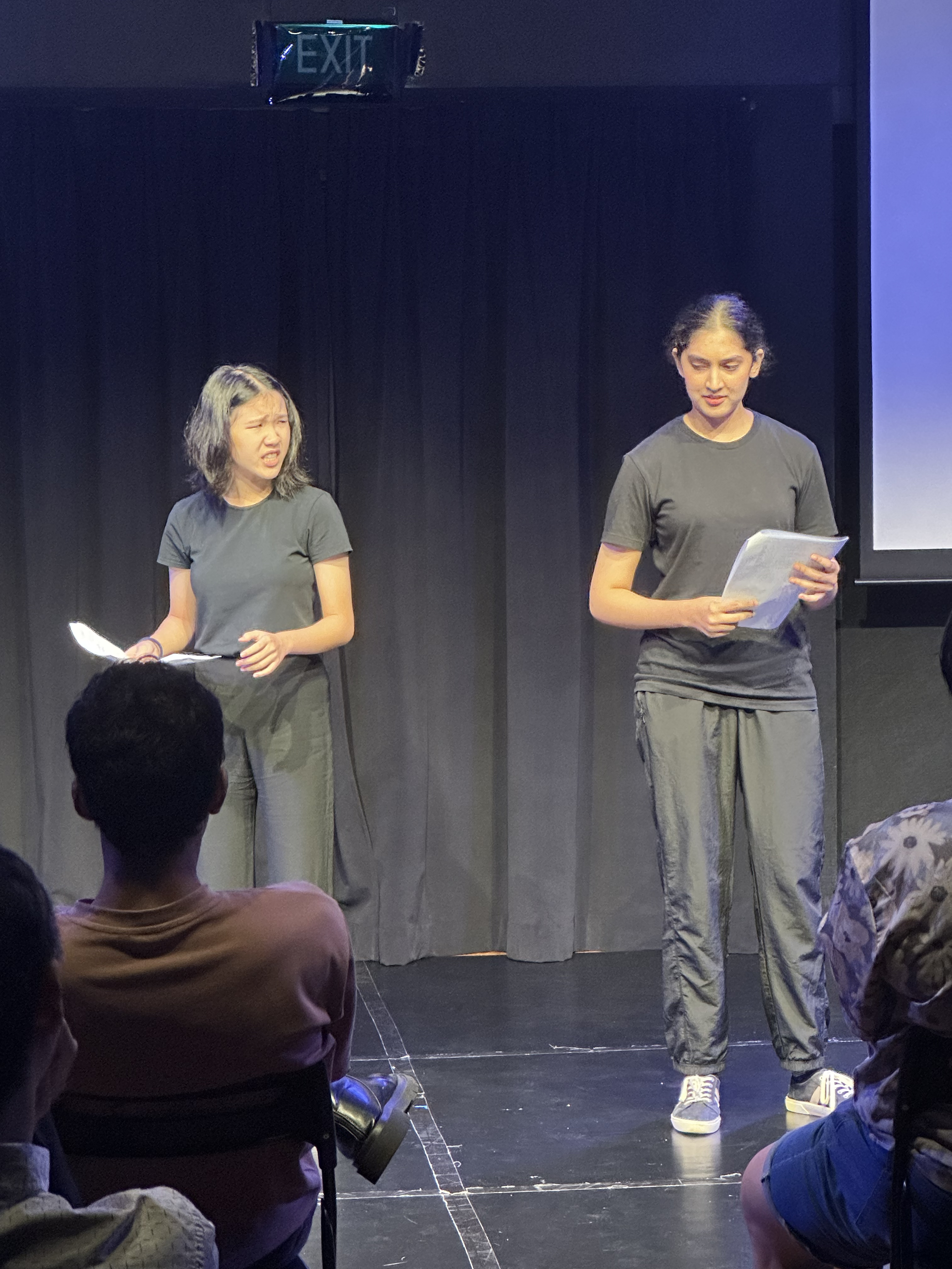 A photograph featuring the cast members of "Sotong" performing in the dramatised reading.