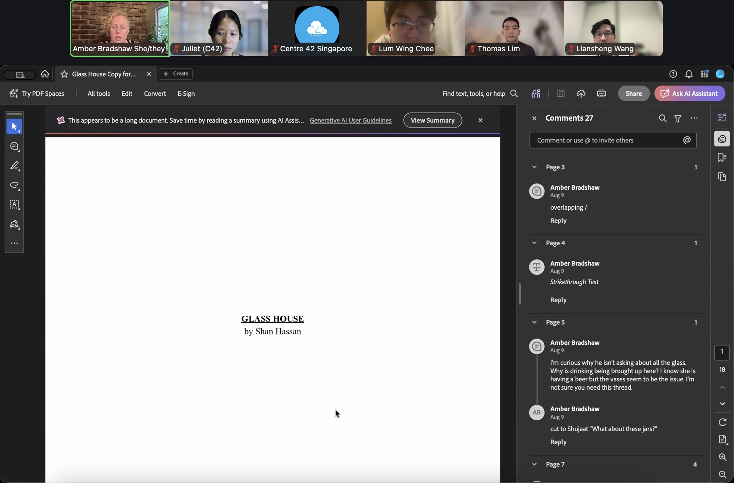 A Zoom session with a screen-share alongside a gallery of participants.
